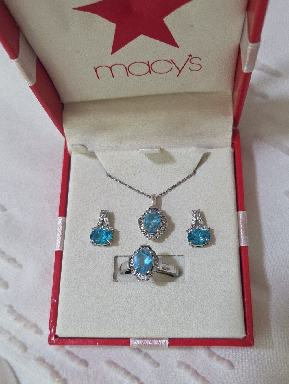 Macy's Silver-Tone Blue Halo Necklace, Ring & Earring Set